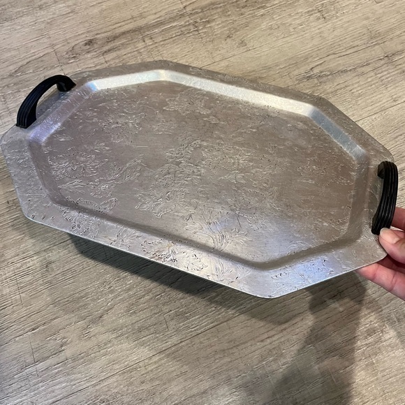 Vintage Other - Vintage Forman Family Aluminum Serving Tray Handled Embossed Floral Pattern 15”